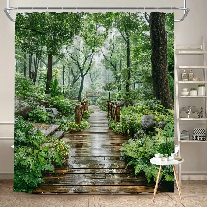 Waterproof Shower Curtain Liner Tropical Jungle Forest Woodland Nature Wallpaper Decor for Bathroom Bath Decor Gift