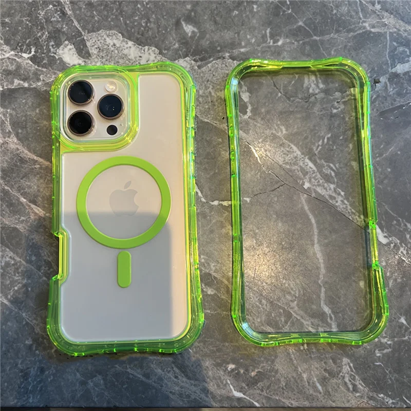 

Neon Color 3 IN 1 Clear Shockproof Magnetic Magsafe Case For iPhone 16 13 14 15 Pro Max Wireless Charge Transparent Hard Cover