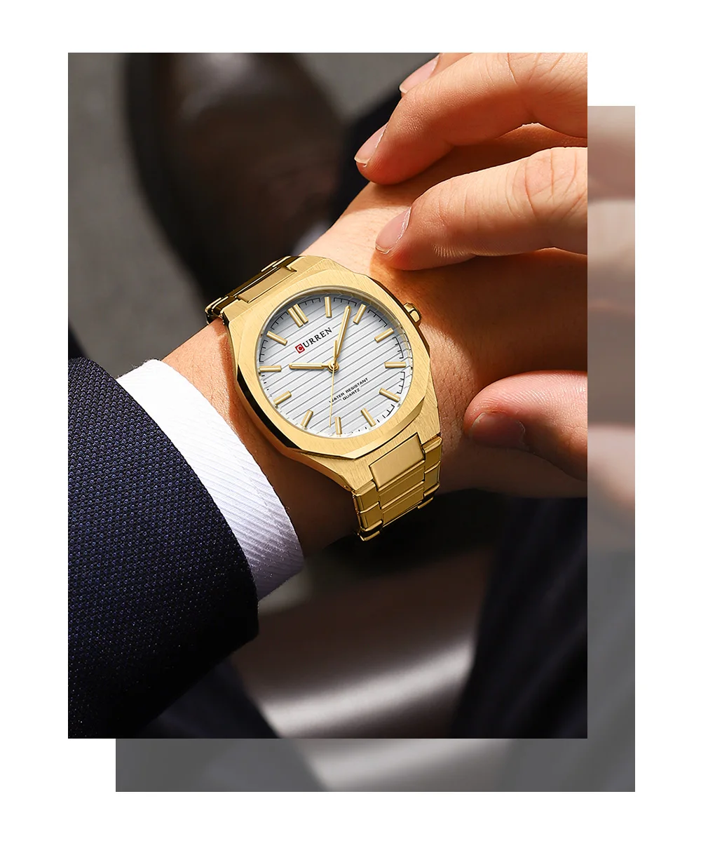 CURREN Minimalistische Herrenuhr mit Edelstahlarmband und Leuchtzeigern, klassische Business-Quarz-Armbanduhr für Männer – Detail 16