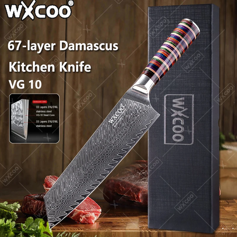 

WXCOO профессиональные кухонные ножи из дамасской стали 67-слойный японский нож для нарезки обвалки бытовой нож для фруктов и овощей с коробкой