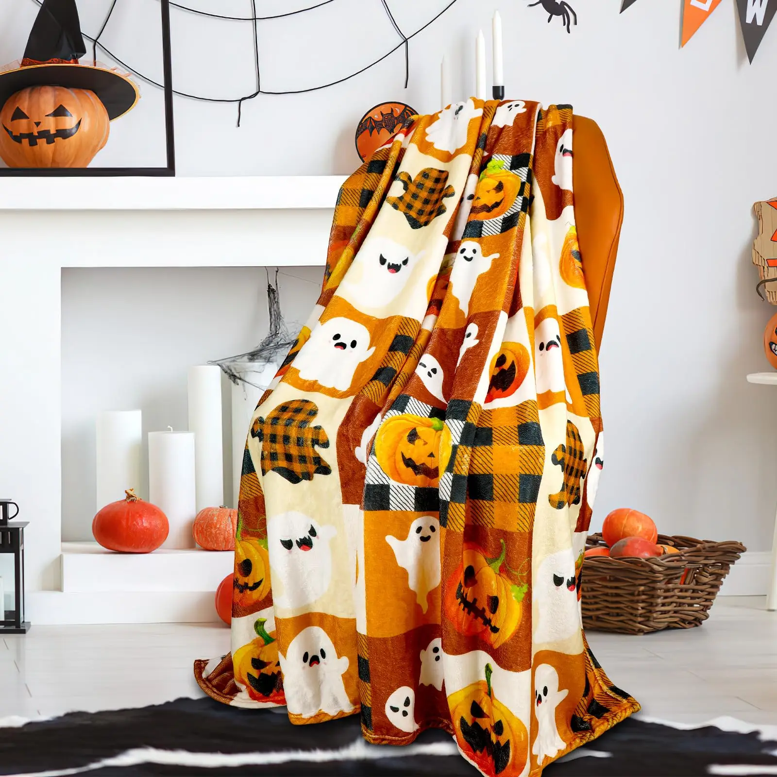2026 Autumn New Pumpkin Printed Blanket Soft Orange Pillow Decoration Different Sizes Suitable for Sofa Chairs