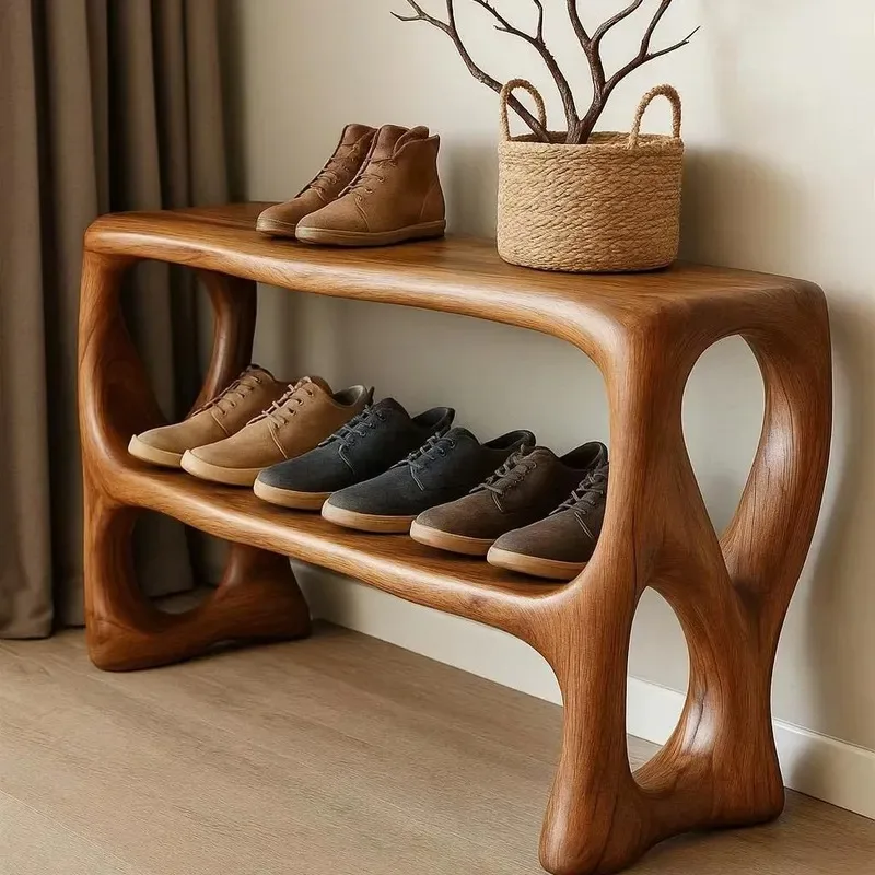 Narrow Shoe Rack for Entrance Corner Storage Wooden Shoe Cabinet