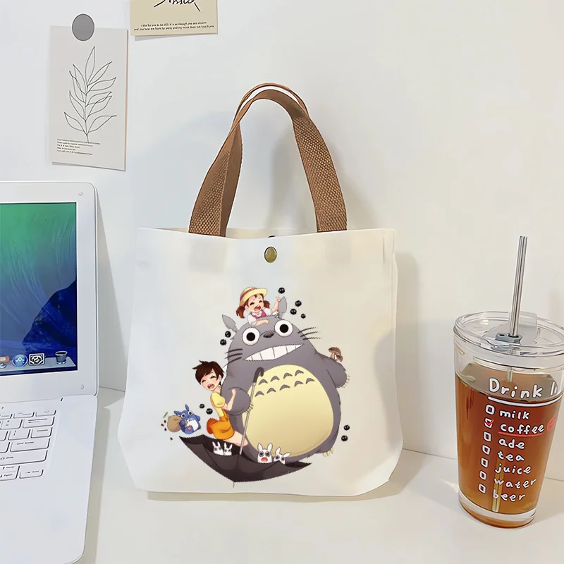 

Totoro Canvas Bag Fashion Cartoon Print Ladies Shopping Handbag Foldable Reusable Harajuku Style Student Tote Kids Storage Bags