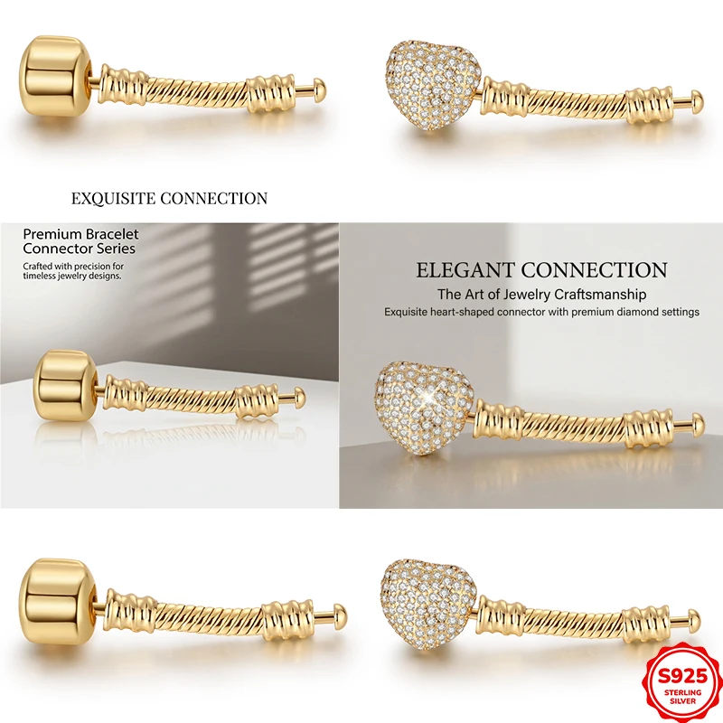 Passend für Original-Charm-Perlenarmbänder, Verlängerung für 925er Sterlingsilber-Armbänder, 3,5 cm und 4 cm, goldfarben