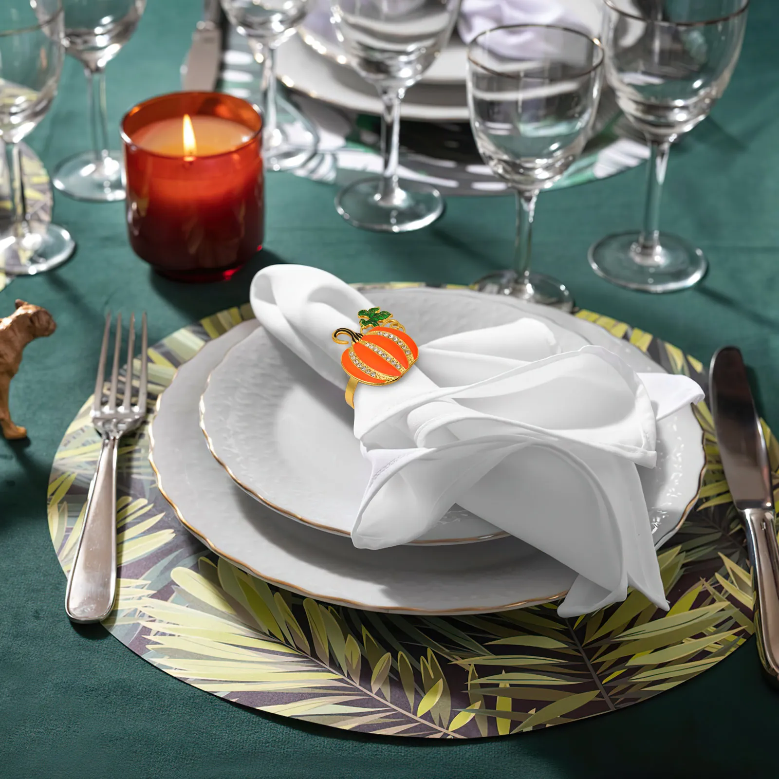 

4 Pcs Fabric Halloween Napkin Holders Rings Harvest Festival Buckles Pumpkin Fall Decor