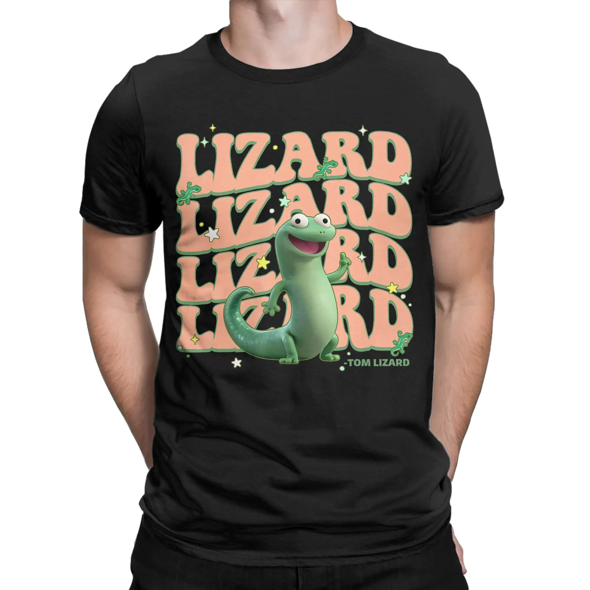 Hoppers Cute Tom Lizard Groovy Poster T-Shirt for Men  Vintage Cotton Tees O Neck Short Sleeve T Shirts Unique Clothing