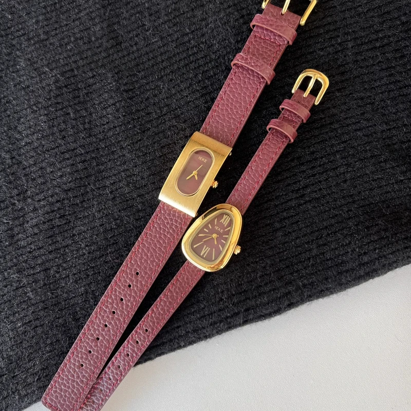 Ladies Vintage Red Elegant Small Watch Simple Red Leather Fashion Ladies Quartz Watch Relojes Para Mujer