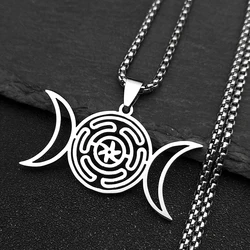 Stainless Steel Moon Sun Hekate Wheel Necklace Strophalos Hecate Magic Symbol Logo Charm PIN Ring colier femme Jewelry N6019S03