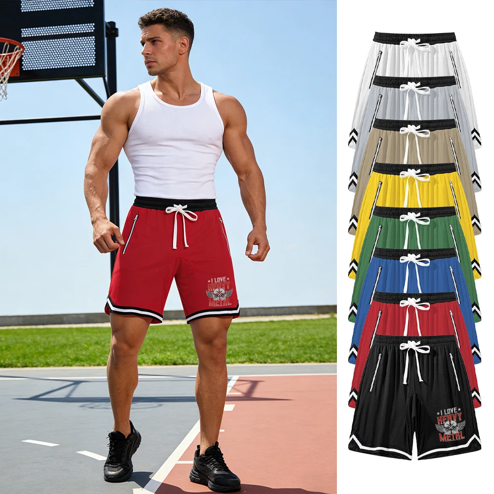 

Мужские повседневные полосатые баскетбольные шорты с двойными карманами на молнии и завязками на талии для летних тренировок, бега и фитнеса