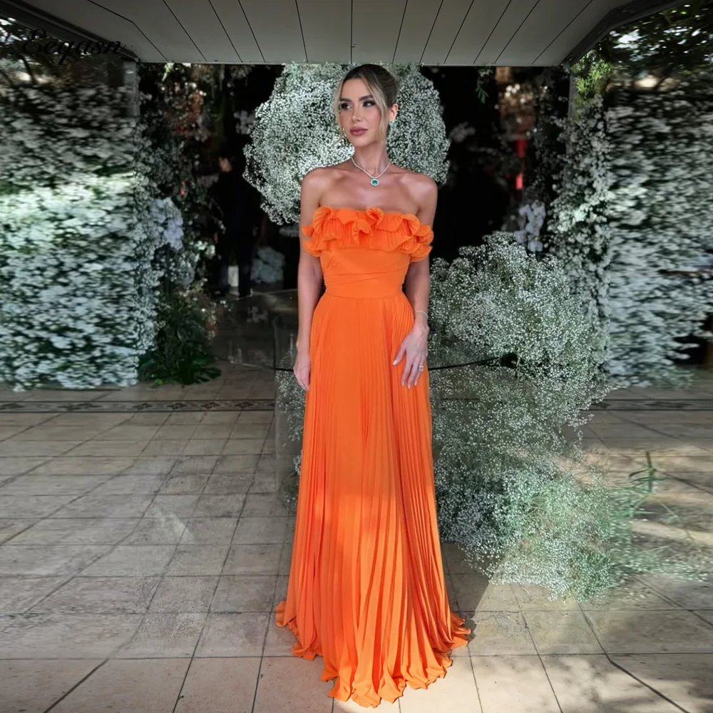 

Customized Chiffon Luxurious Women's Evening Dresses for Special Occasions Orange Wedding Party Dress Long Robe Elegant Gowns