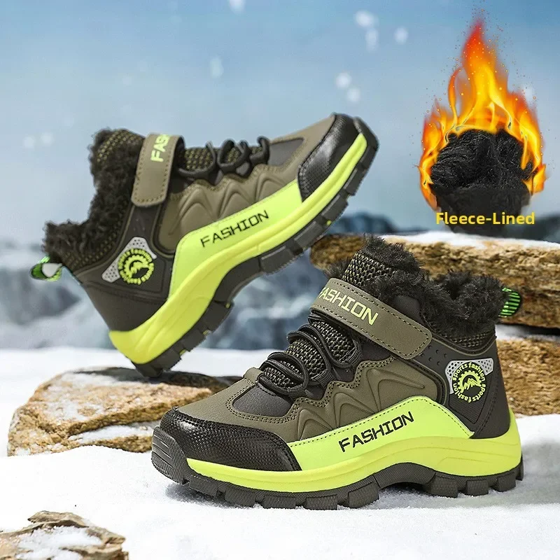 Thickened Winter Snow Boots for Children Outdoor Warm Anti-Cold Fleece Lined Cotton Shoes Boys Girls Kids Booties Winter Wear