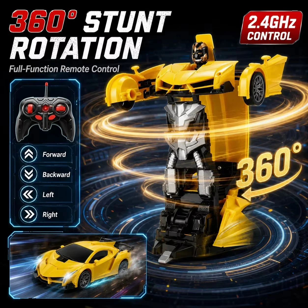 2-in-1 RC Robot Car, One-Button Transform Drift Racing Vehicle with LED Lights, Birthday Gift for Boys
