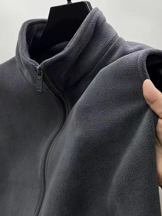 

Thiened Fce Baskeall Sports Vest Men's Autumn Winter Warmth Outerwear Jaet Zipper Decoration Casual Loose Fit