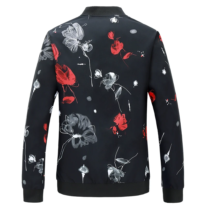 Autumn New Fashion Print Men's Jacket Stand Collar Flower Coat Casual Slim Fit Baseball Jackets 6XL