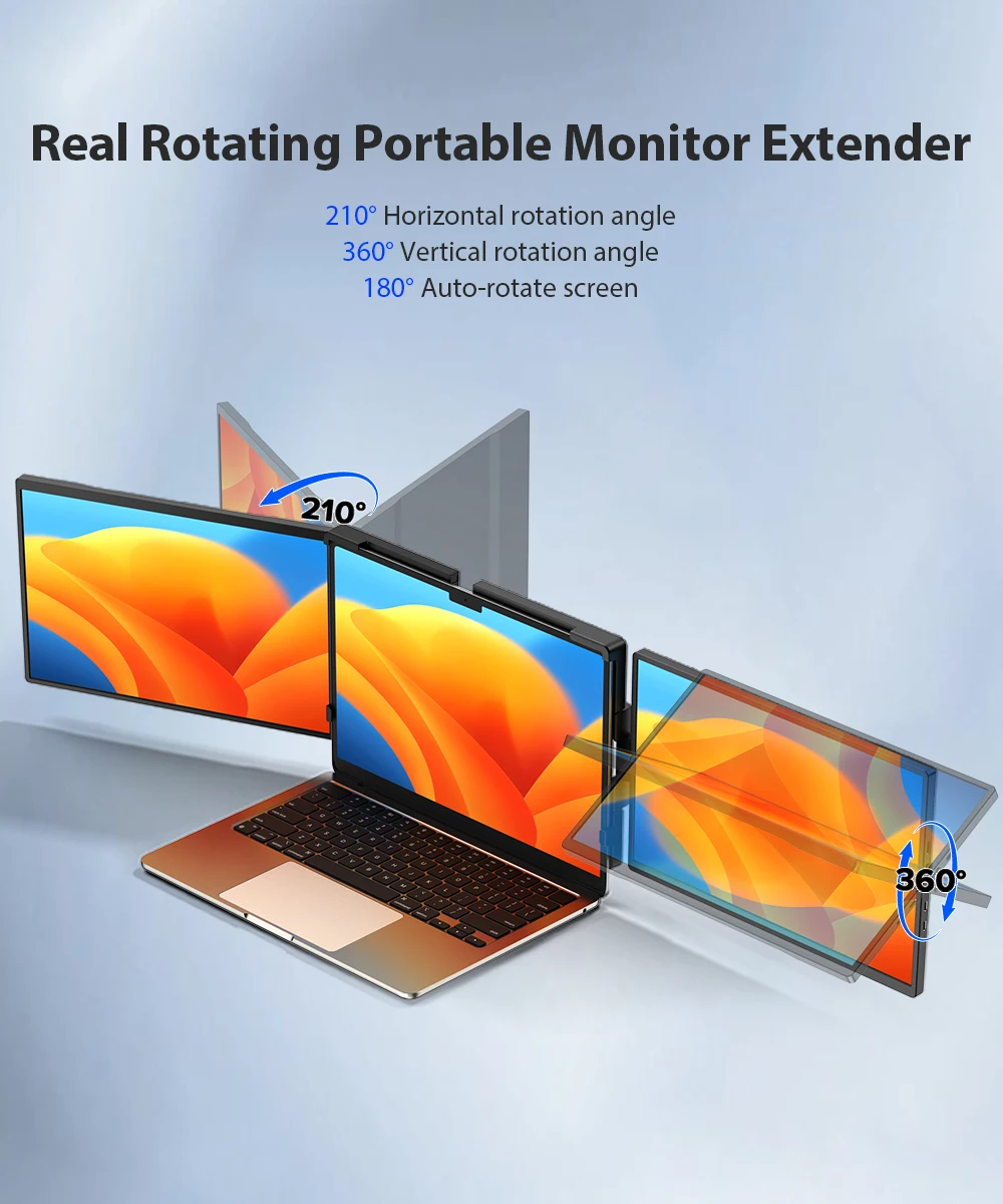 EVICIV 2K Laptop Screen Extender 14" QHD 1440P Portable Triple Monitor with 180° Automatic Rotation for Wins Mac Dex Chrome Work