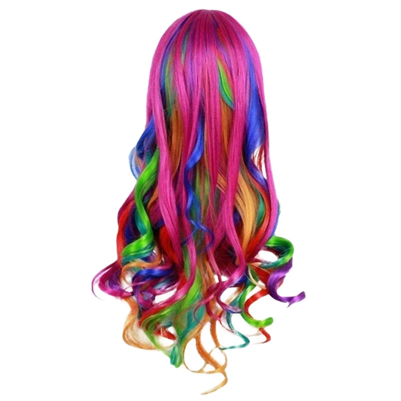 Peruca longa e encaracolada arco-íris para cosplay, cabelo ondulado para festa, cabelo anime, moda para senhora, 70cm