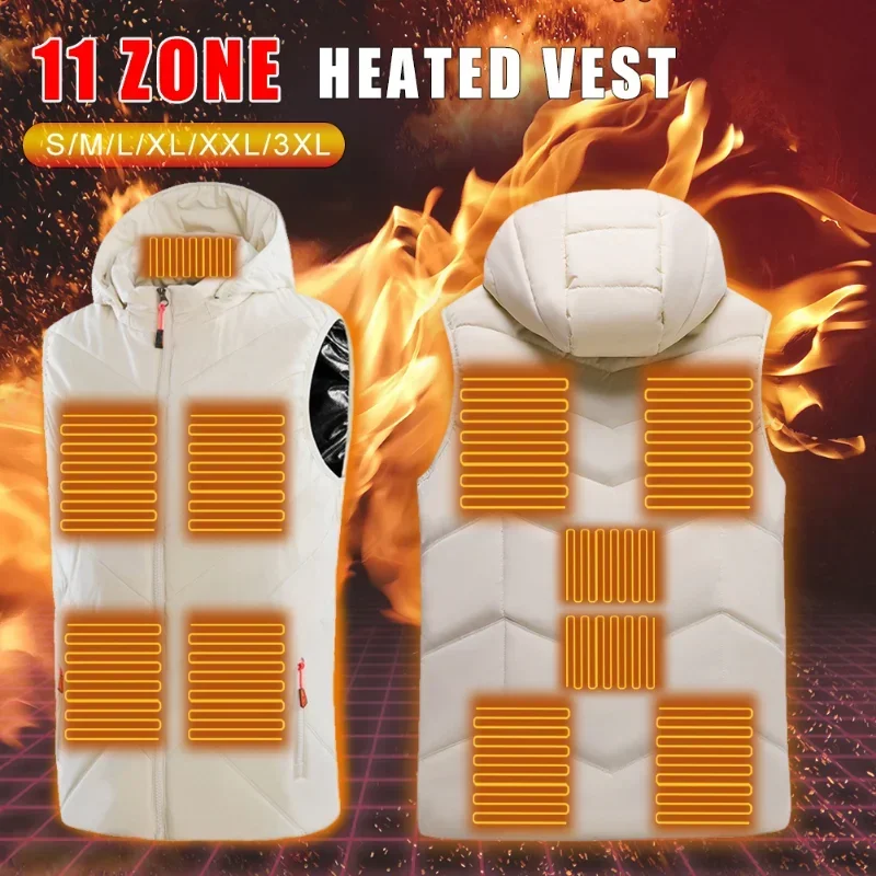 Heated Vest Women Men Motorbike Jacket Outdoor USB Heating Vest Washable Heated Jackets Sleeveless Detachable Cap Cotton Coat