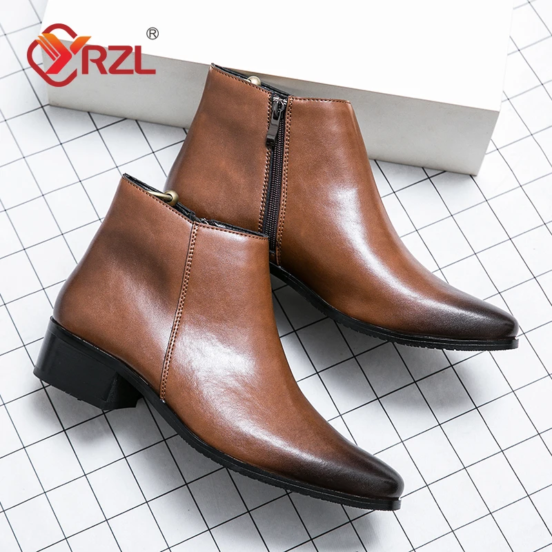 

YRZL Mens PU Leather Boots Classic British Style Casual Business Shoes High Quality Ankle Boots for Men Plus Size 46 Men Boots