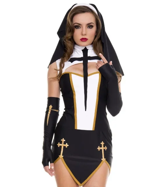 

Women's Sexy Nun Cosplay Costume Adulto Purim Carnival Halloween Fantasia Fancy Dress Up