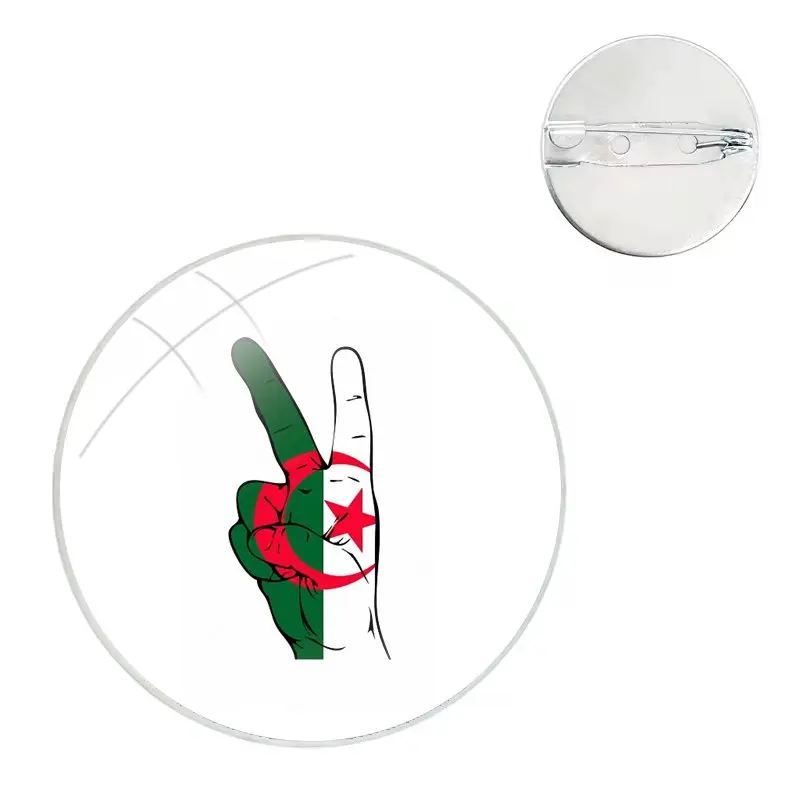 Algeria Flag Glass Dome Brooches Shirt Lapel Bag Cute Badge Pins For Clothes Hat Accessories