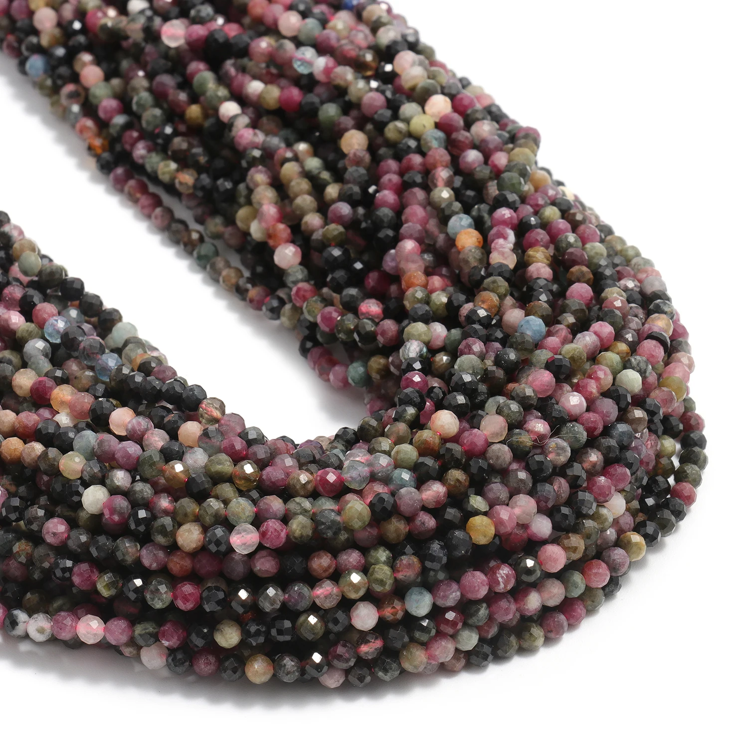 Großhandel Facettierte 2 3 4mm Naturstein Bunte Turmalin-Perlen Runde Kleine Lose Perlen für Schmuckherstellung DIY Armbänder – Detail 5