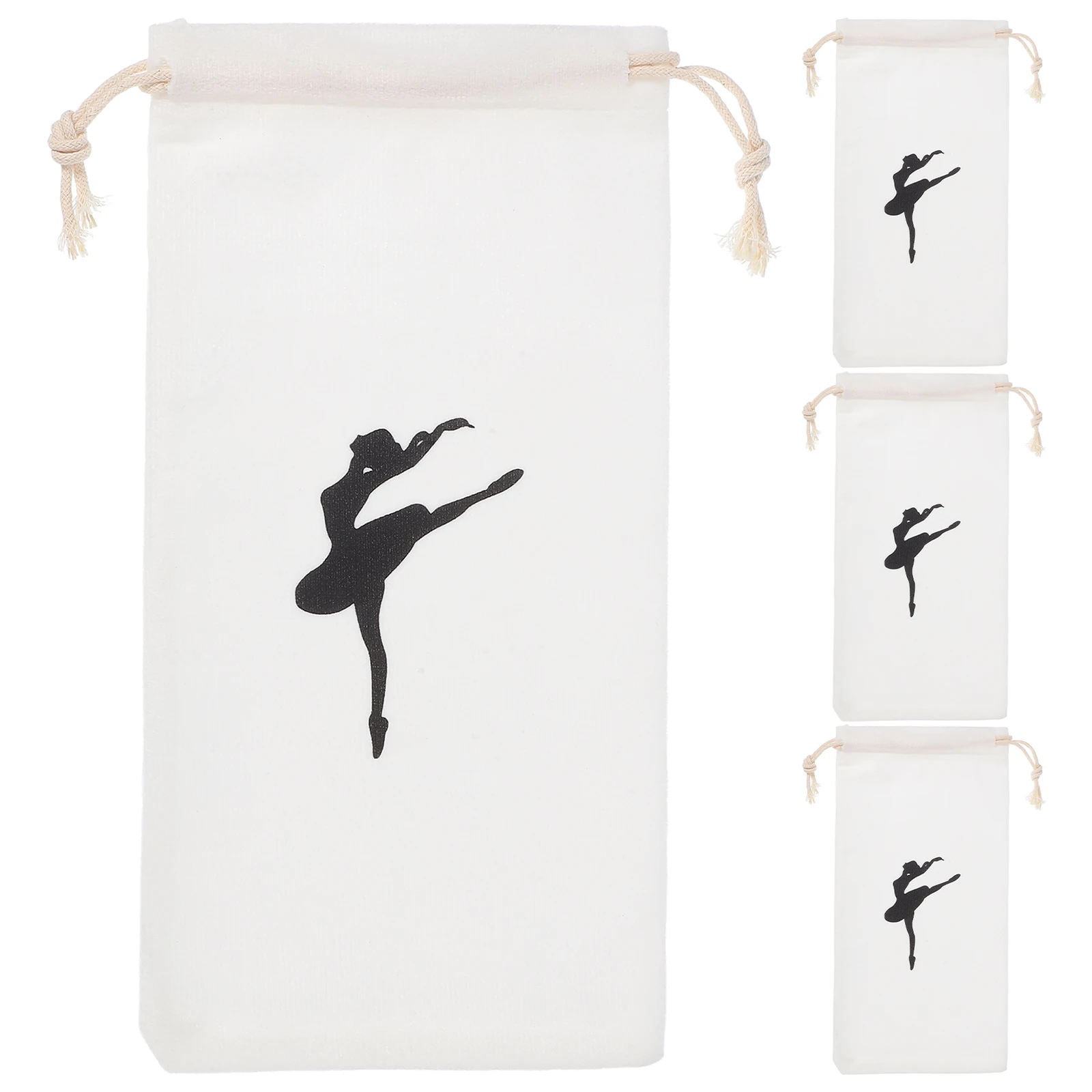 

4pcs Pointe Shoe Storage Bag Small Canvas Drawstring Closure Ballet Dance Accessories for Girls Women Black Dancer Pattern