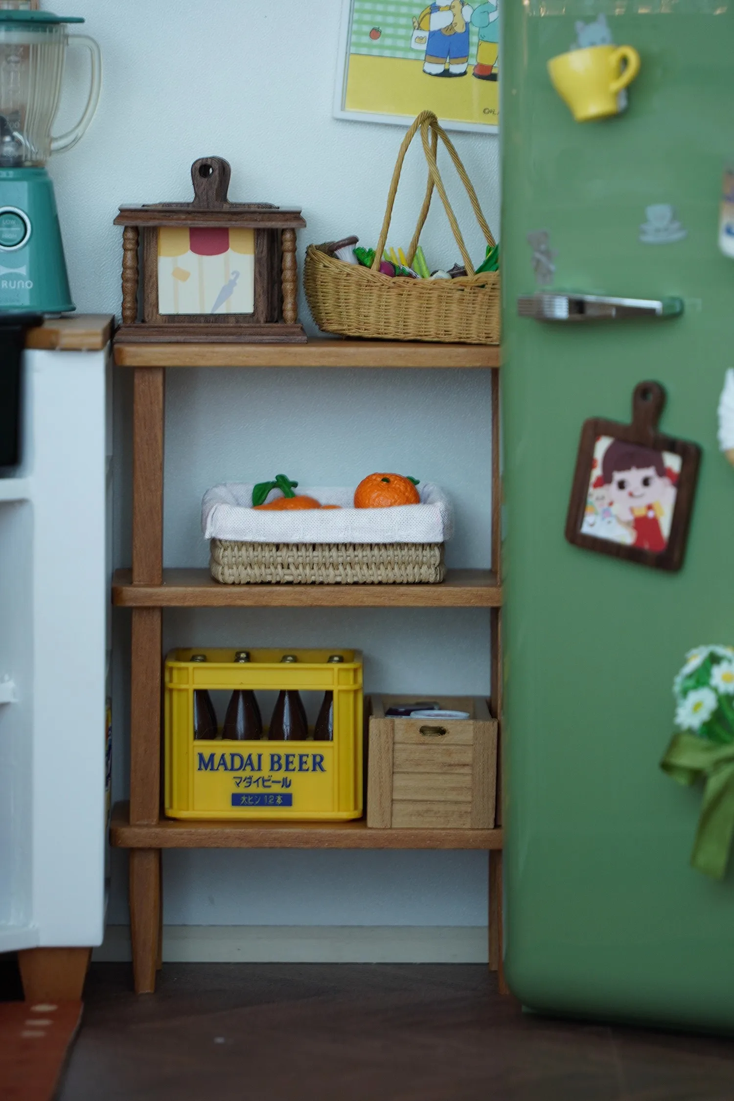 1/6 bjd ob11 miniatuur poppenhuismeubilair Minimodel Badkamer keukenaccessoires rotan mand driedelige set