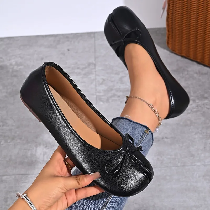 Soft Split Toe Tabi Ballet Flats Women Bowknot Leather Round Toe Ballerina Shoes Low Heel Slip on Loafers Casual Moccasins 2026 view 3