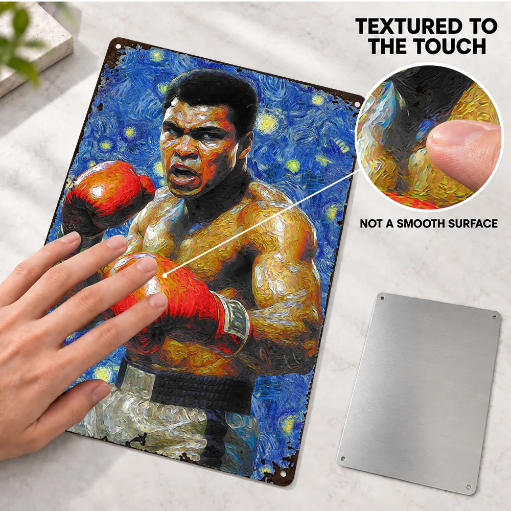 Muhammad Ali Boxing Textured Metal Poster Customized Aluminum Sign Impressionist Portrait Painting Wall Art For Sports Lounge