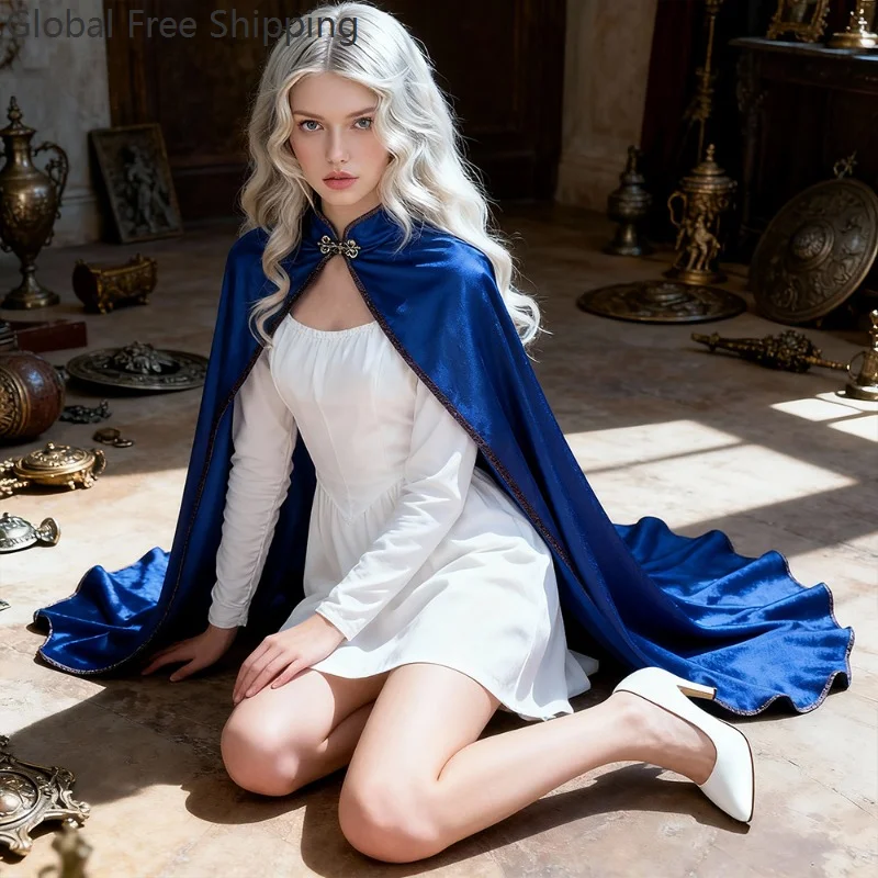 Cape Cloak Costume King Queen Princess Women Men Halloween Renaissance Golden Trim Velvet Wedding Medieval Outfit Bridal Girls - view 5