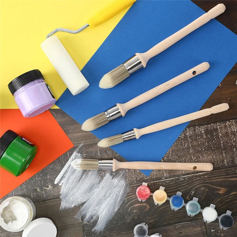 8 Pezzi Pennello per Finiture con Manico in Legno Strumento per Pittura con Bordo Rotondo Pennelli per Bordi della Parete della Casa Angolare Arte CALDA