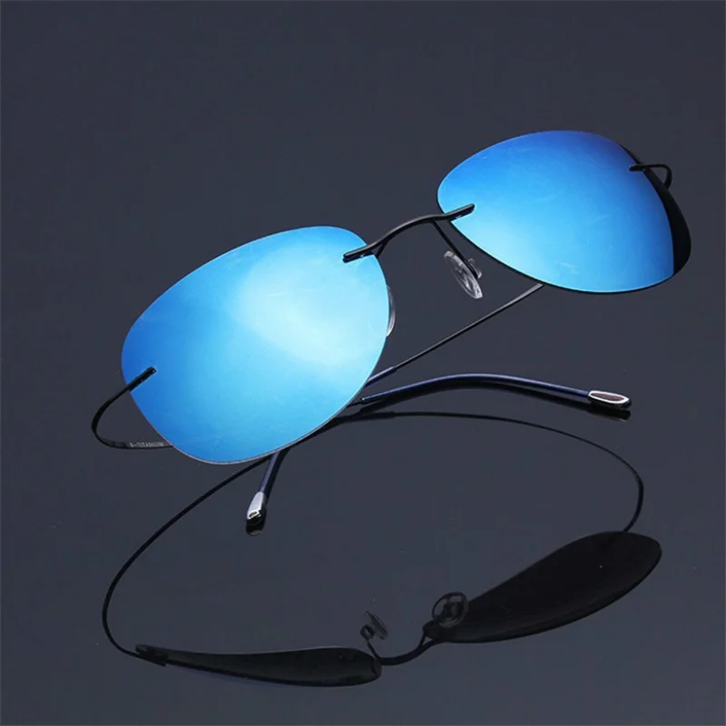 New Arrival Luxury Ultra-Light Pilot Flexible Pure Titanium Unisex Polarized Rimless Fishing Sports Sunglasses Sun-shade Eyewear