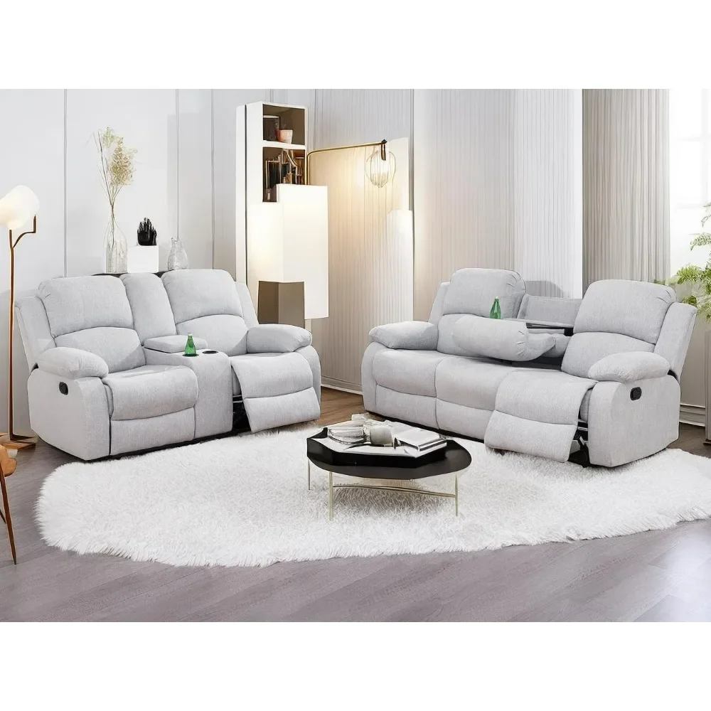 

Living Room Sofas Furniture Sets 2PCS Fabric Recliner Sofa Set Modern Loveseat Couch Set Reclining Sofa Set for Living Room