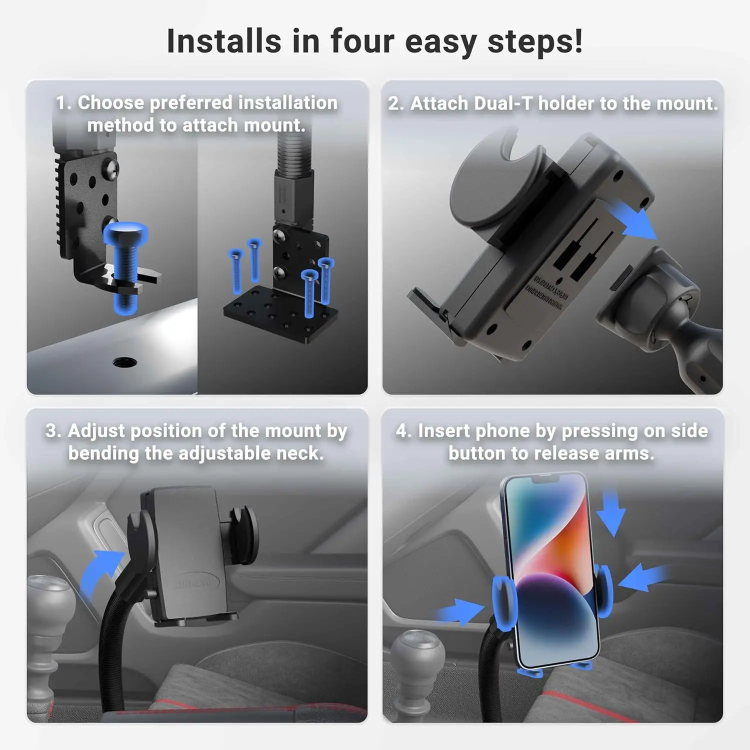 حامل هاتف السيارة العالمي مع ذراع مرن وحامل حاجز المقعد لجميع الهواتف الذكية #4