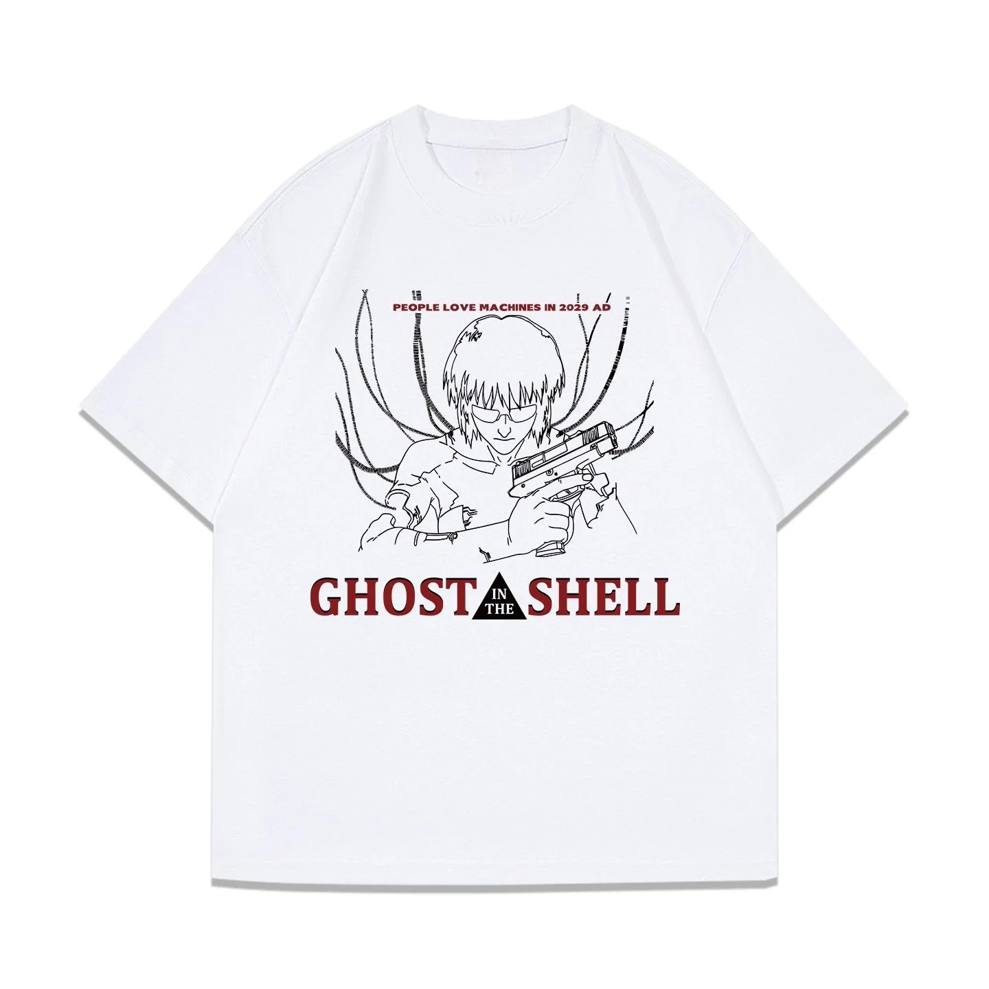 

Japanese Retro Animation Ghost in The Shell Short-sleeved T-shirt Summer Cotton Heavy Loose Half-sleeved Top Tide