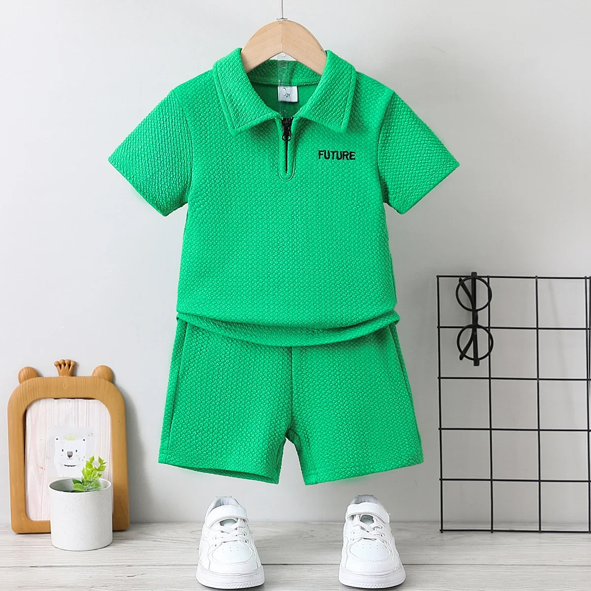 PatPat 2pcs Toddler Boy Solid Color Casual Set with Shirt Collar Suitable for Summer Season Soft and Comfortable