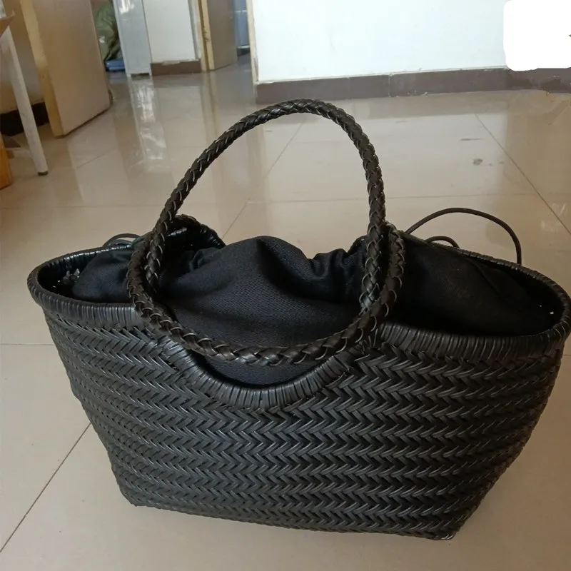 Handbags Women's Genuine Leather Shoulder Bag Luxury Woven Casual Shopping Bag Vintage Basket Tote Large Cowhide Hand Bags Lady