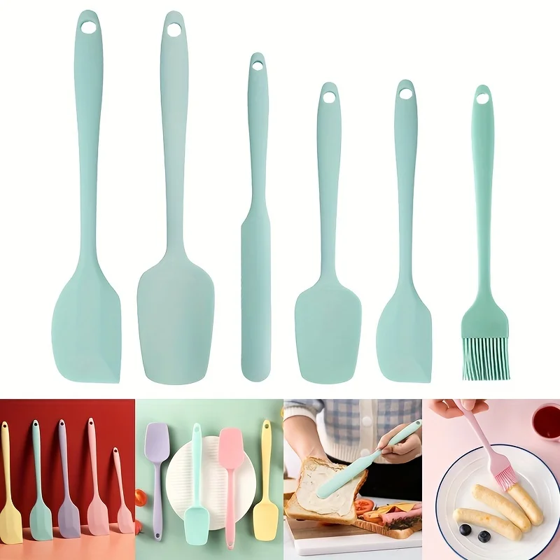 6Pcs Nordic Macaron Color Silicone Kitchen Utensil Set,Baking Tools with T-Spatula,Scrapers,Pastry Brush,Cream & Cheese Smoother