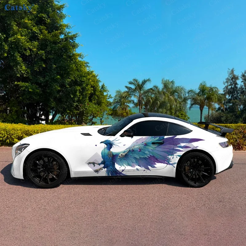 Gradient Phoenix Divine Bird Car Vinyl Wraps Decal Self-adhesive PVC Sticker Suitable for Trucks SUV Decor Auto Accessories Gift