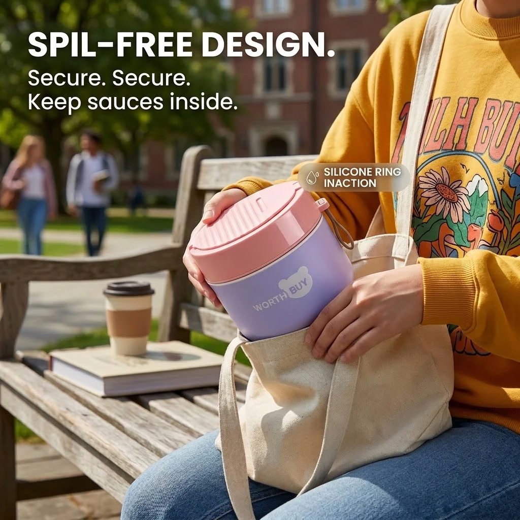 304 Stainless Steel Thermal Lunch Box Kids School Bento Box Microwave Food Storage Container Leakproof Soup Thermos with Cutlery view 4