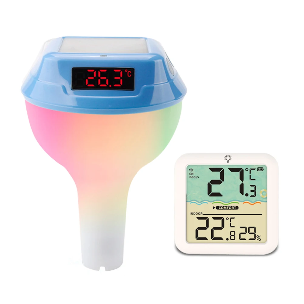 

Multi functional Solar Powered Pool Thermometer with Receiver IP68 Waterproof and RGB Light for Pool Perfection