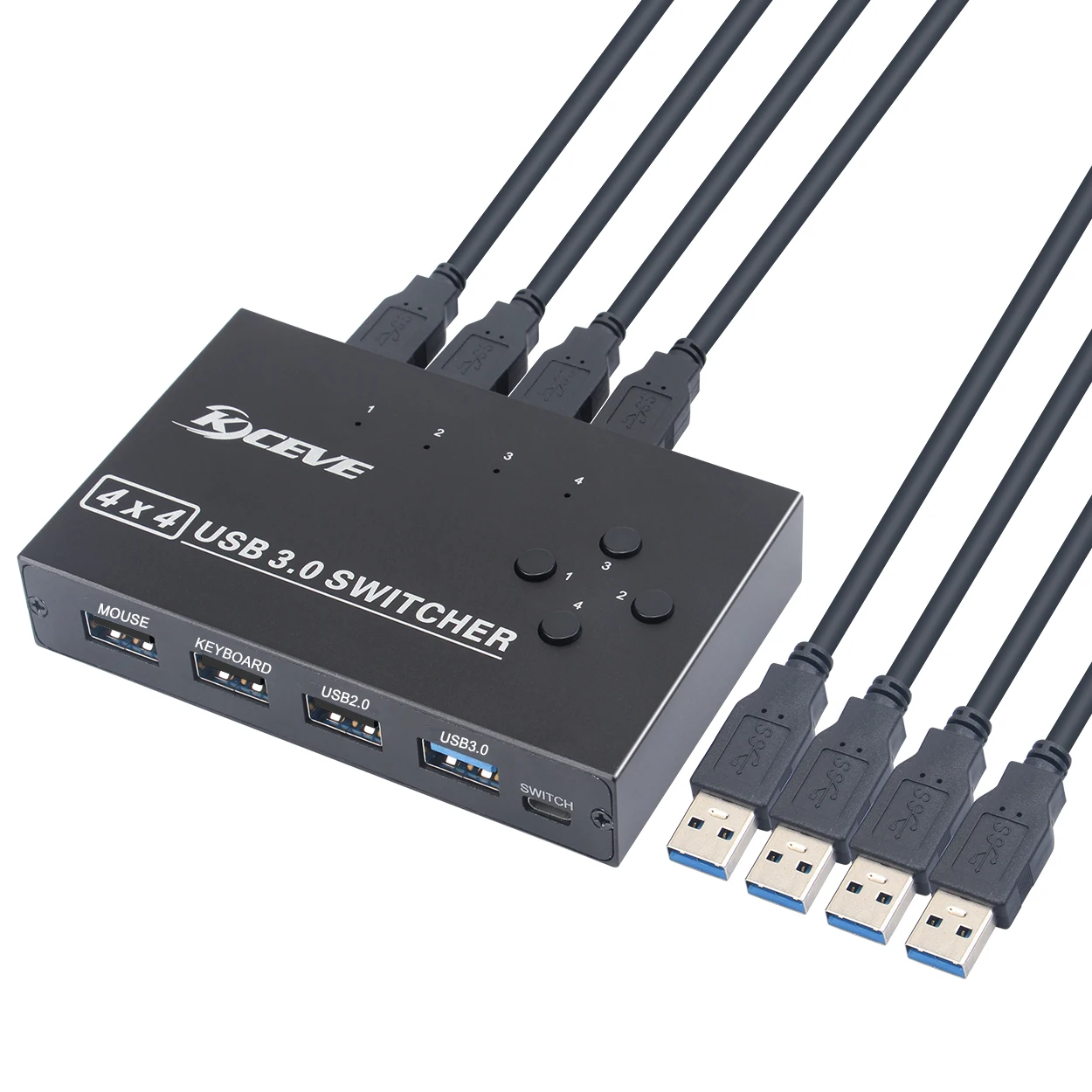 Conmutador USB con 4 puertos USB 3,0, conmutador KVM con controlador, divisor para compartir PC, teclado, ratón, Monitor de impresora, USB