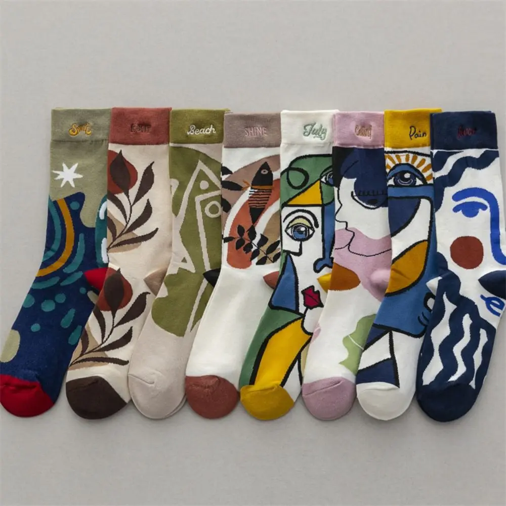 Fashion Graffiti Couple Socks Embroidery Elasticity Cotton Socks Trend Letter Middle Tube Socks Sports