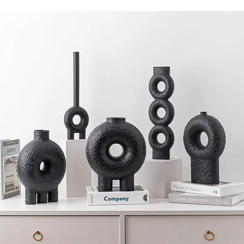 Geometric Decor Ceramic Vase Round Flower Arrangement Living Room Decoration Simplicity Tabletop Vases Home Modern