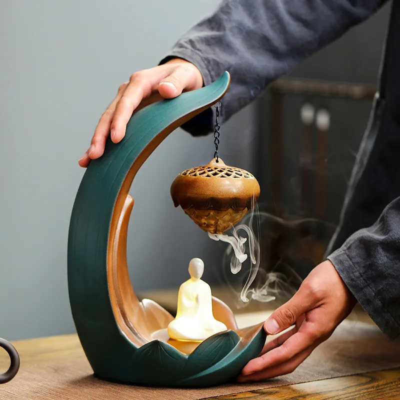 Indoor Aromatherapy Peaceful Relaxation Home Decorations USB Led Light Hanging Metal Ball Backflow Incense With 20Incense