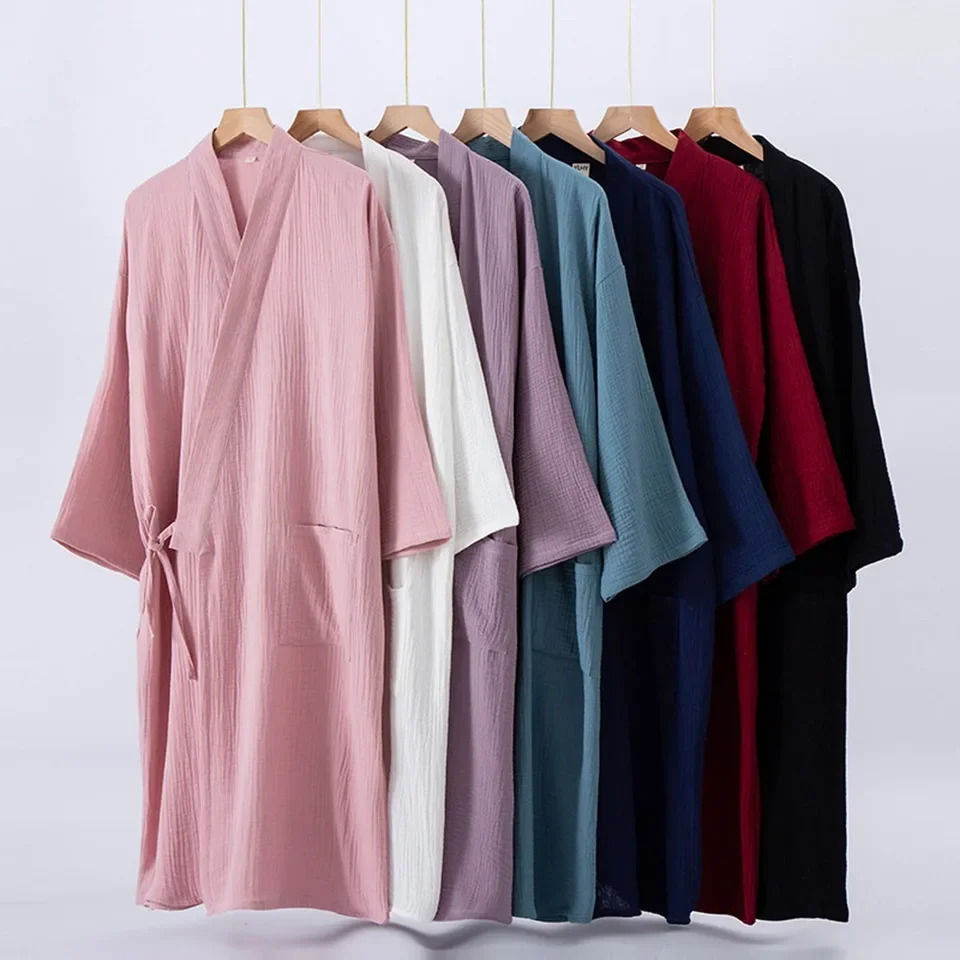 

Japanese Kimono Pajama Robe Men's Nightgown Breathable Lace Up Bathrobe Solid Color Loose Comfortable Robes For Men M L XL