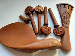 1 Set New Violin Parts 4/4 Jujube Carved Pegs Tail Piece Chin Rest in 4/4 Size