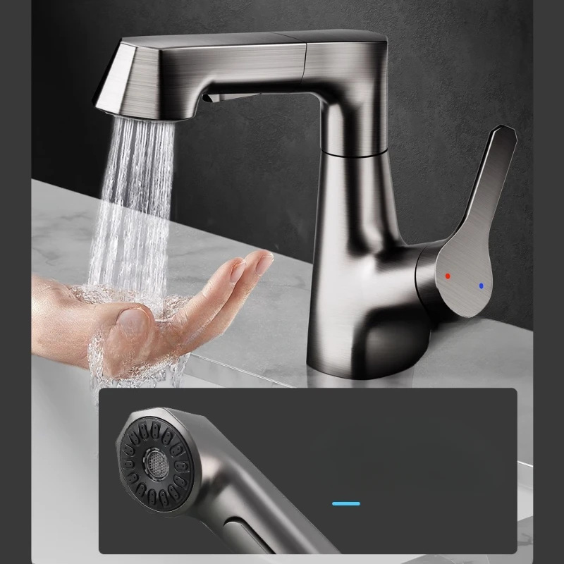 Bathroom Faucet Hot Cold Water Sink Mixer Tap Basin Faucets Washbasin Pull Lifting Faucet with Rotating Spout