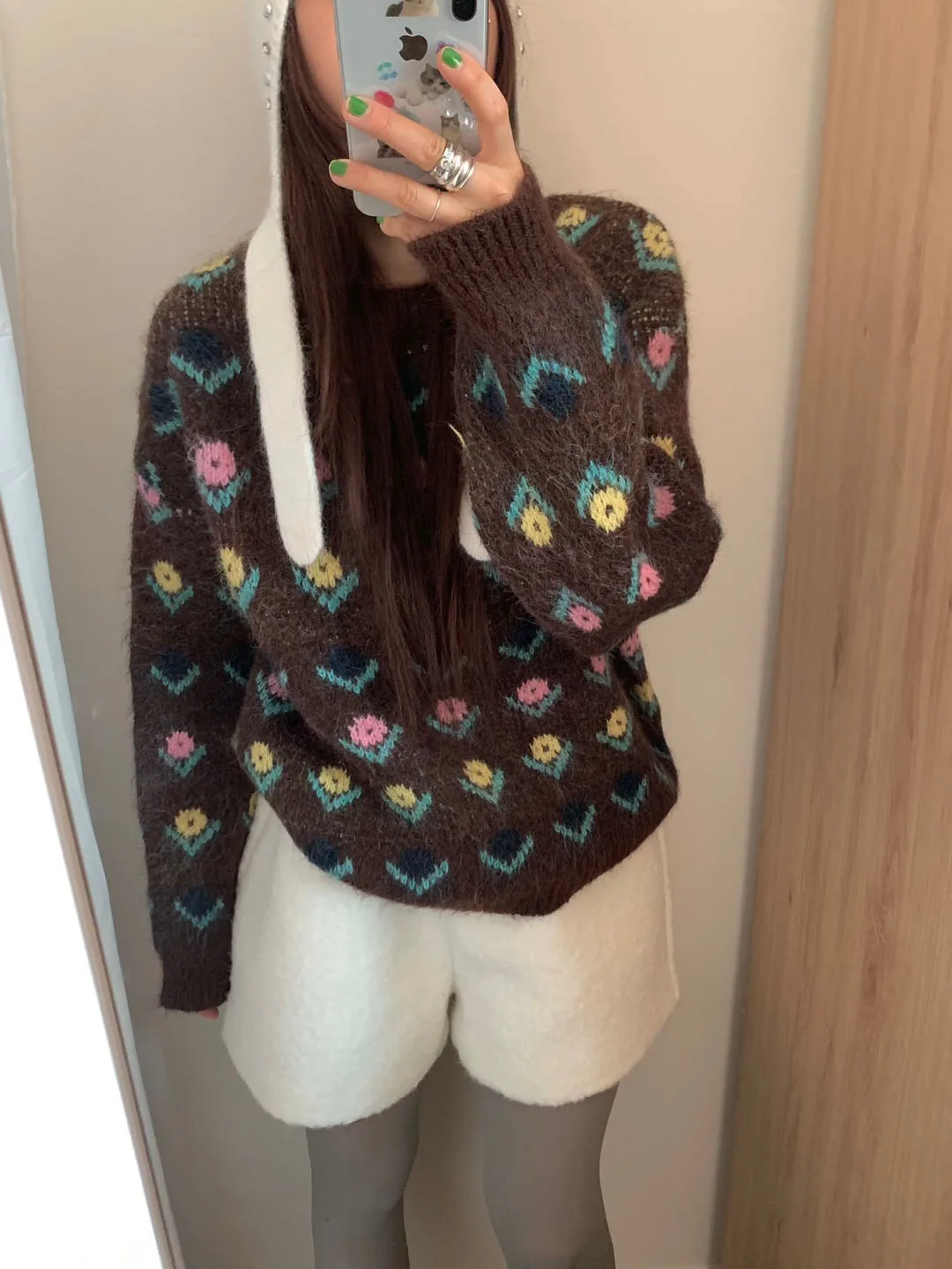 

Korean Style Lazy Style round Neck Sweater Women's Autumn Winter Soft Fluffy Knitted Top Floral Embroidery Casual Streetwear