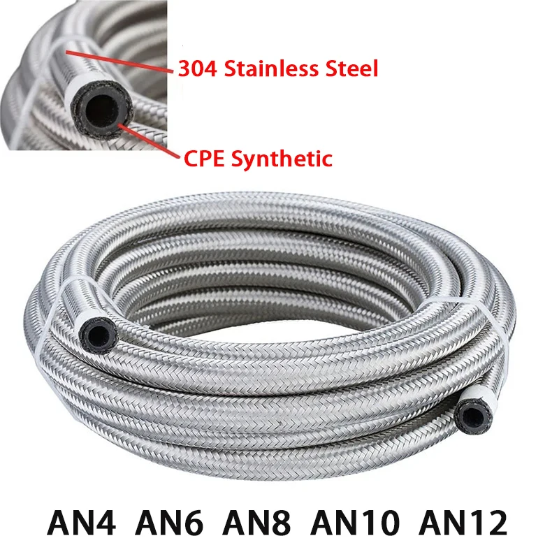 

1M-10M AN4AN6 AN8 AN10 AN12 Универсальный автомобильный топливный шланг Шланг масляного газового охладителя Трубка из нержавеющей стали в оплетке внутри CPE Резина